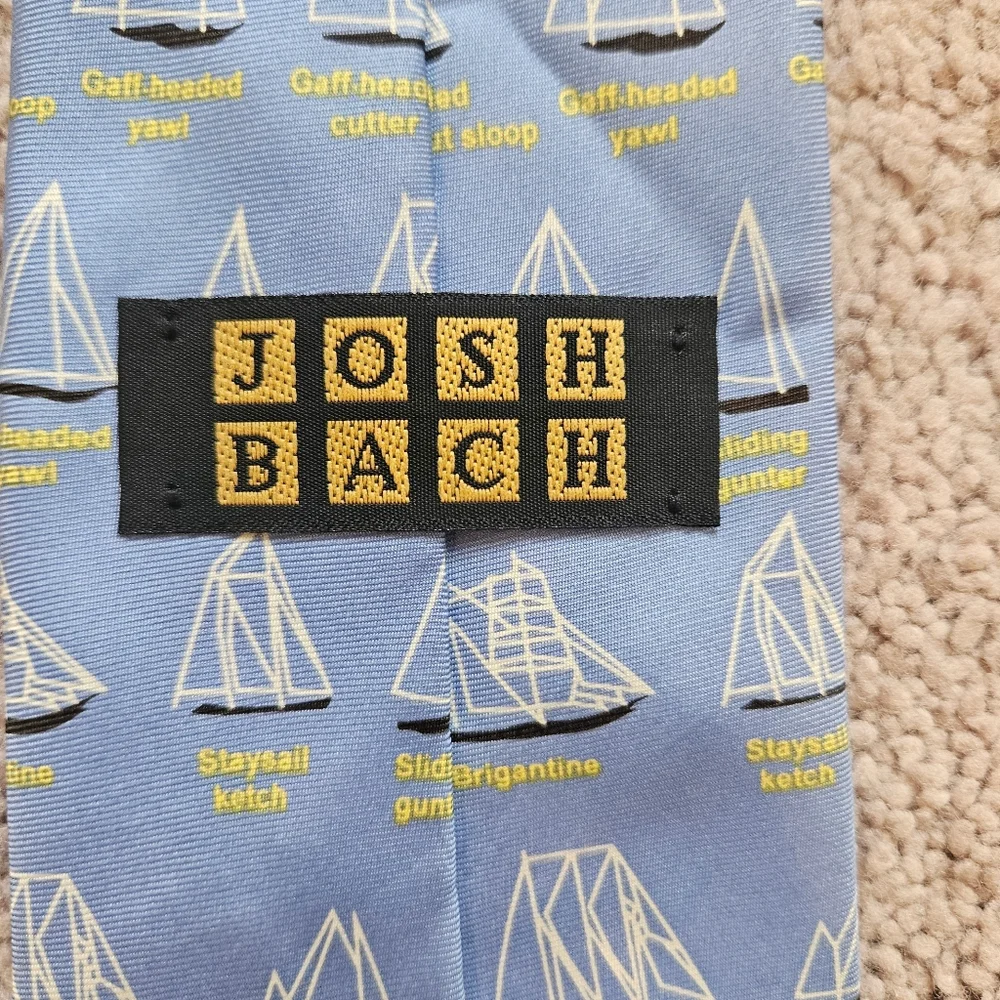 Josh Bach Silk Tie All Over Print Blue Sailboat Necktie Nautical Preppy Sailing
